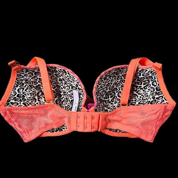 Victoria’s Secret Very Sexy PADDED DEMI Thick Padding lace bra orange pink 32DD - Picture 4 of 4
